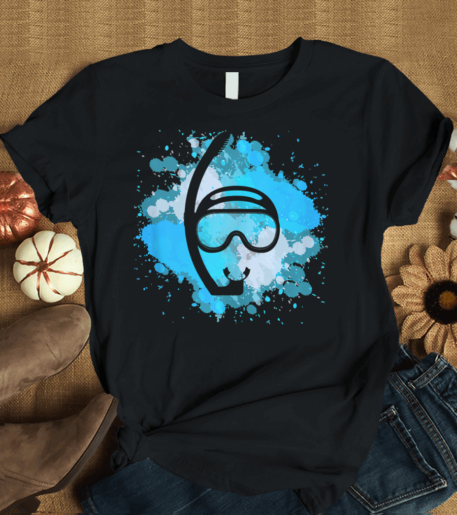 Snorkel Scuba Diver Vintage Beach Lover Watercolor Splash T-Shirt
