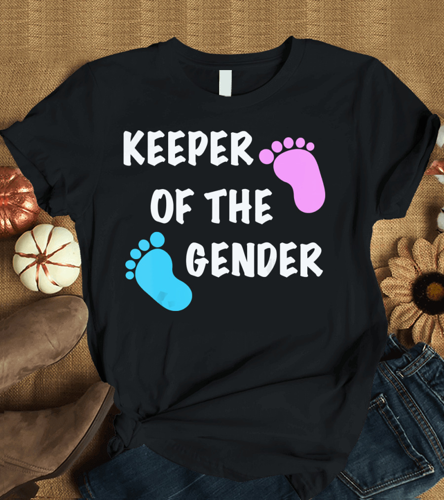 KEEPER OF THE GENDER REVEAL PARTY SUPPLI BLUE PINK FOOTPRINTS T-Shirt