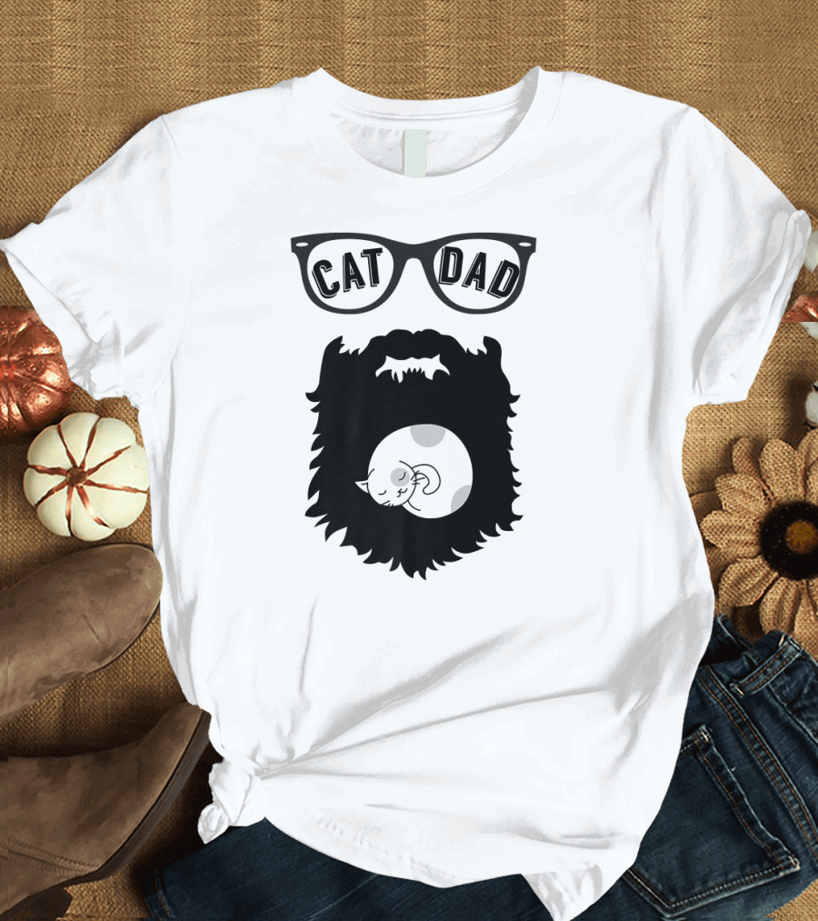 Cat Dad Beard Sleeping Cat T-Shirt