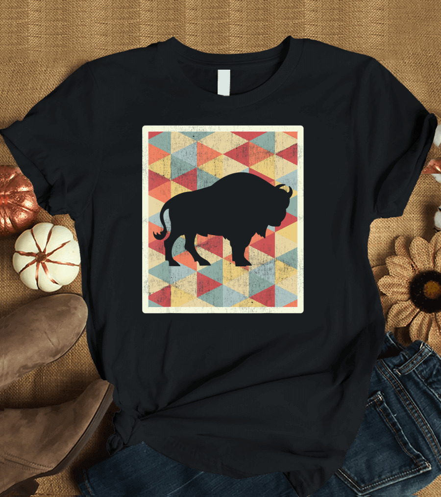 Classic Vintage Buffalo Silhouette 70s Style Geometric T-Shirt