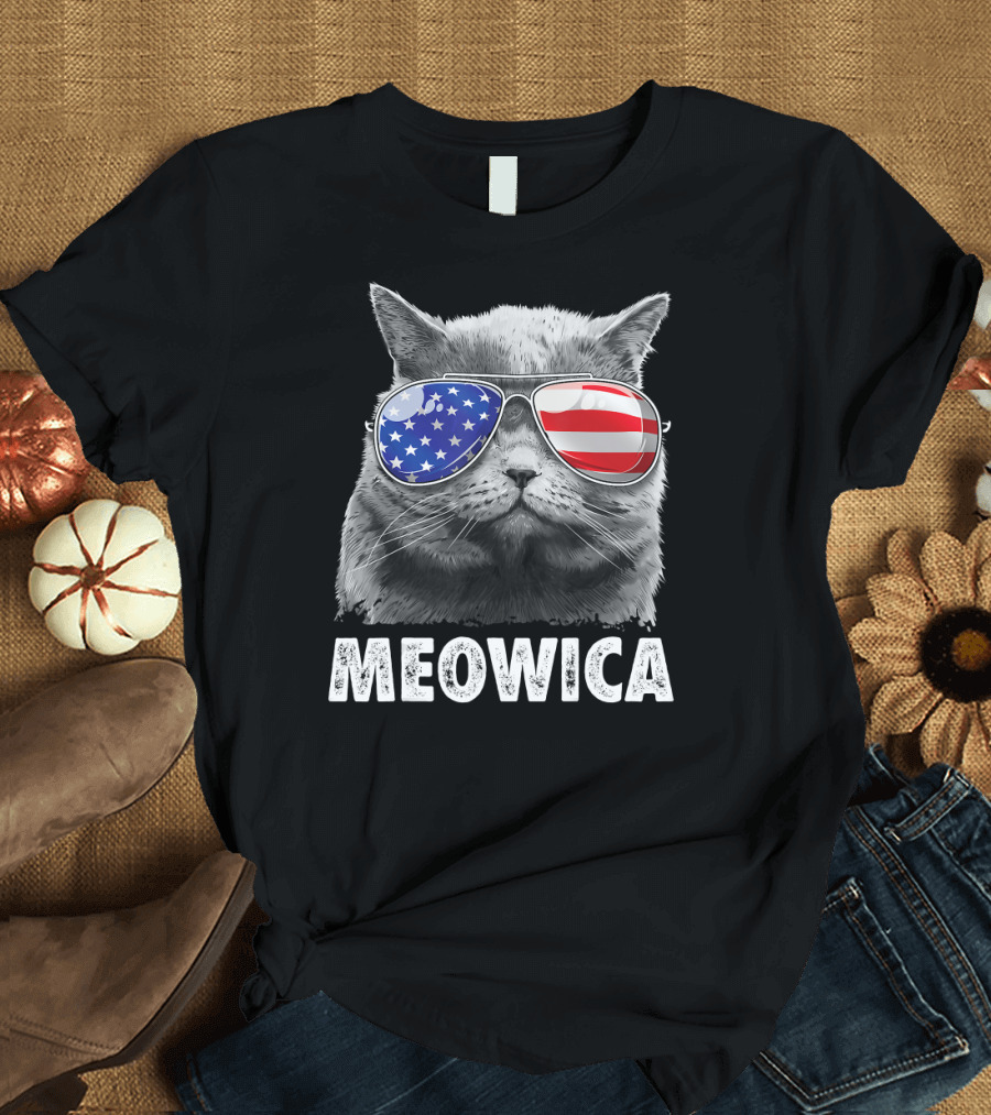 Meowica Cat 4th of July American Sunglasses T-Shirt