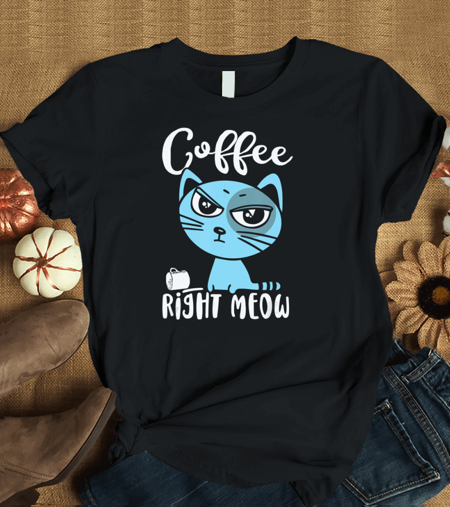 Coffee Right Meow Cat Caffeine Lovers Mood T-Shirt