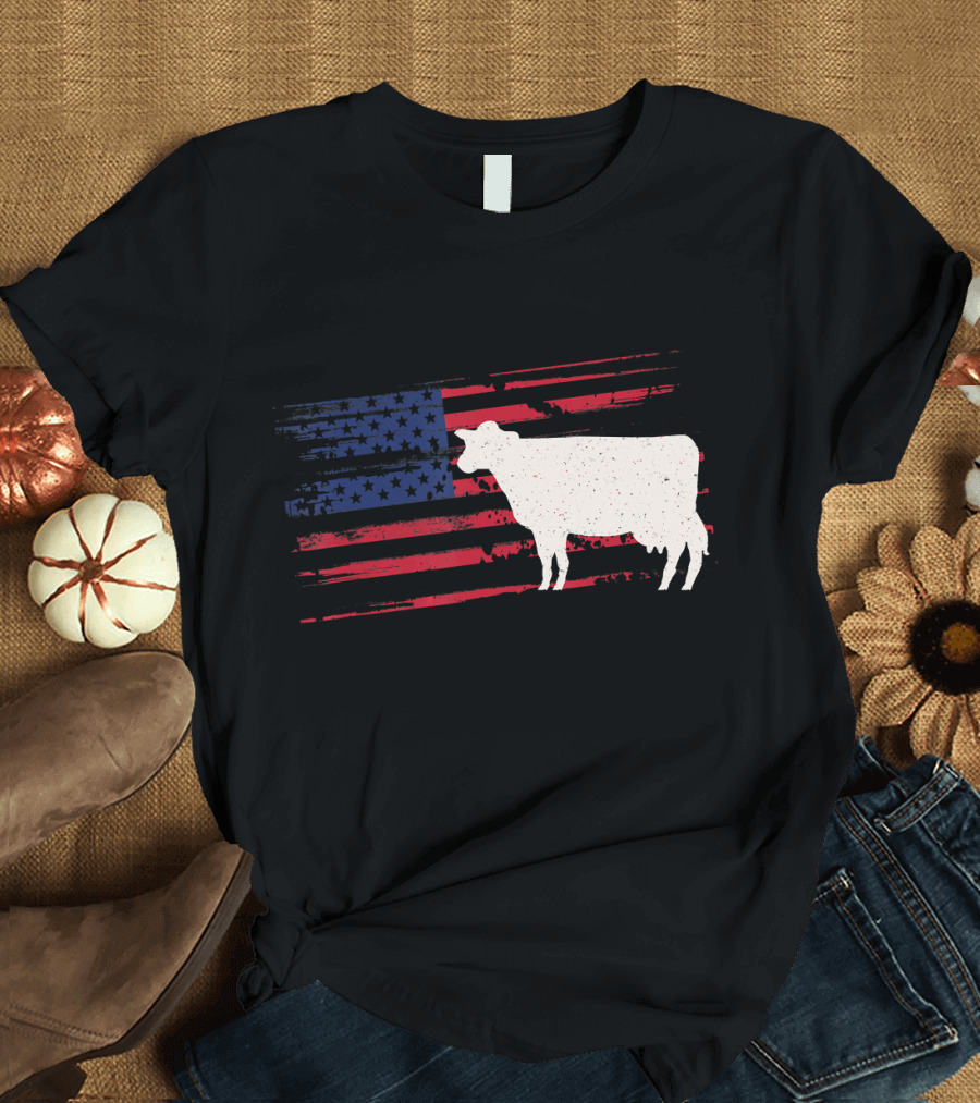 Cow US American Flag Heifer 4th Of July T-Shirt