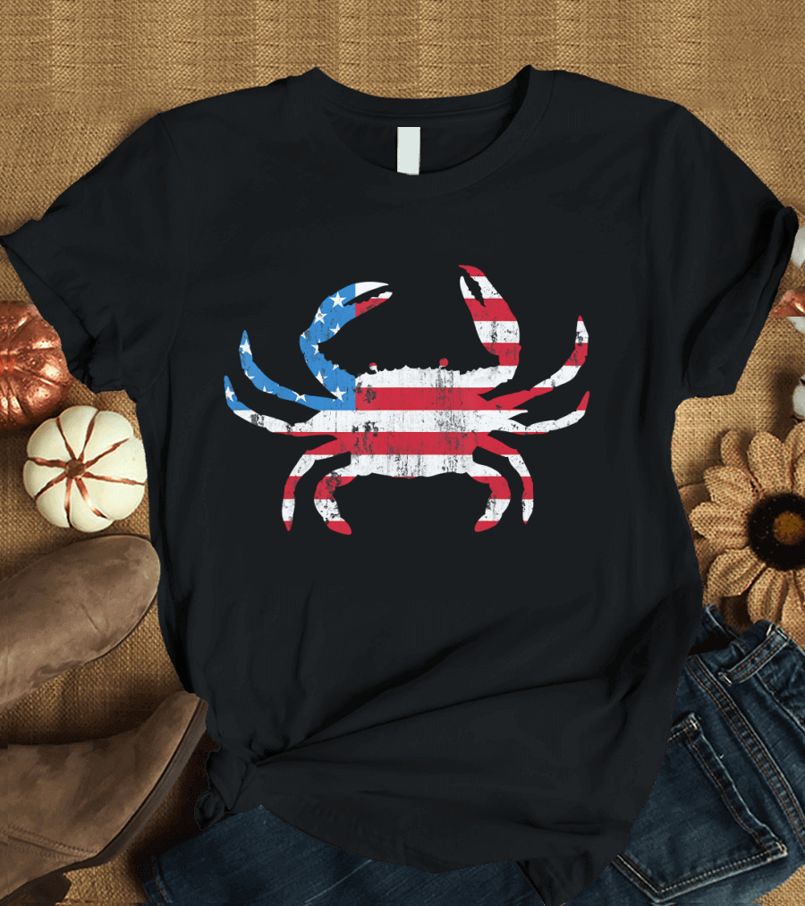 Crab with Vintage American Flag Colors T-Shirt