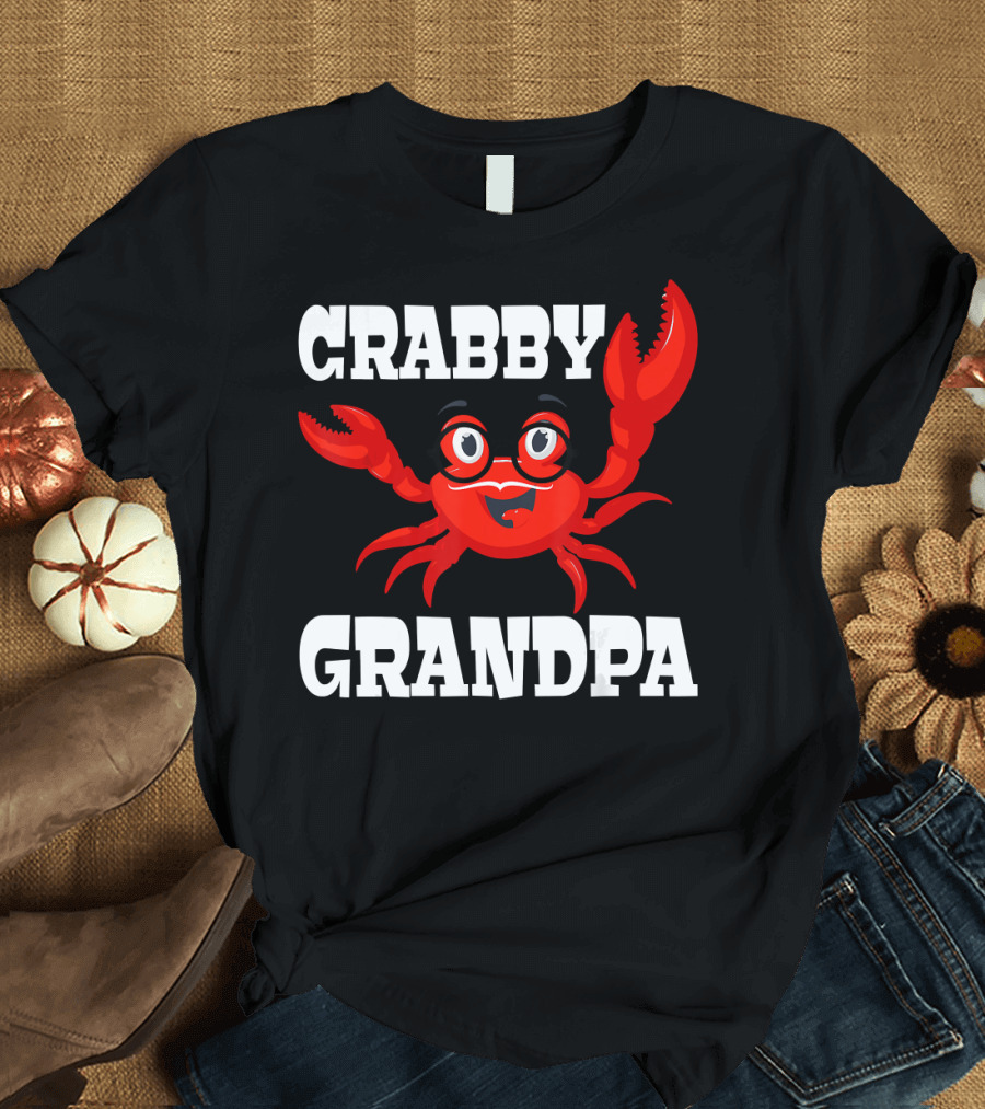 Crabby Grandpa for Parents and Grandparents with Cartoon Crab T-Shirt