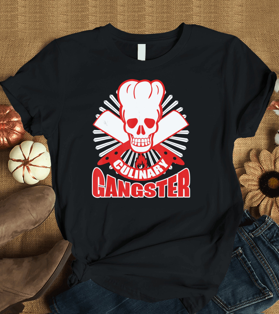 Culinary Gangster Chef Skull Crossed Knives Cooking Kitchen Food T-Shirt