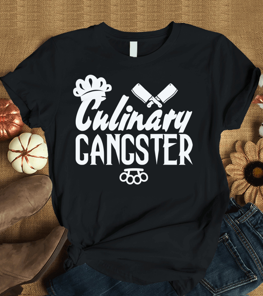 Culinary Gangster Chef Apron with Knife and Crown T-Shirt