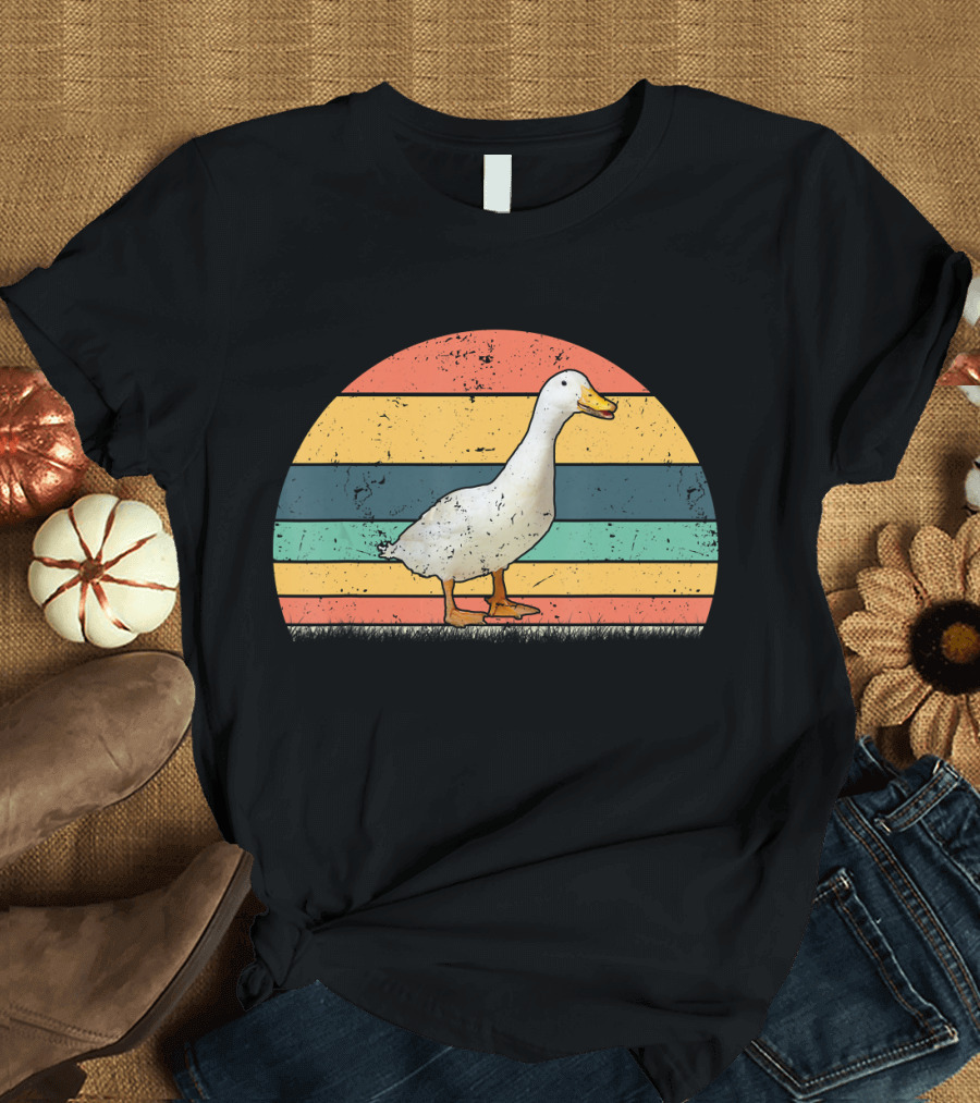 Vintage Striped Duck Animal Lover Retro Duck T-Shirt