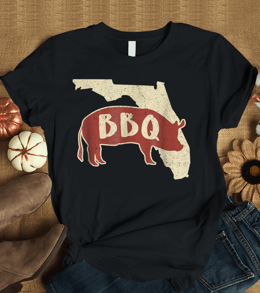 Florida BBQ Sauce Barbecue Chef Pig Silhouette State Map T-Shirt