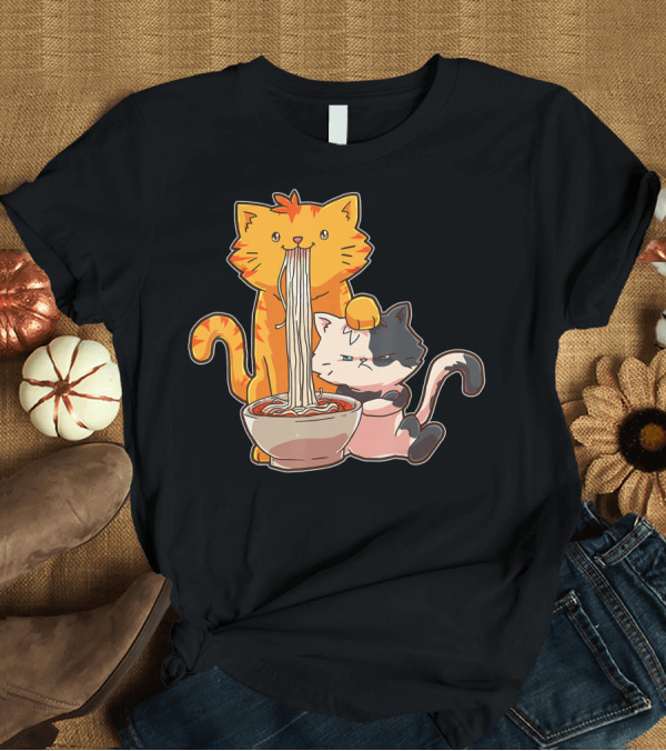 T-Shirt: Ramen Kawaii Anime Cat Eating Noodles Japan T-Shirt Ramen Kawaii Anime Cat Eating Noodles Japan T-Shirt