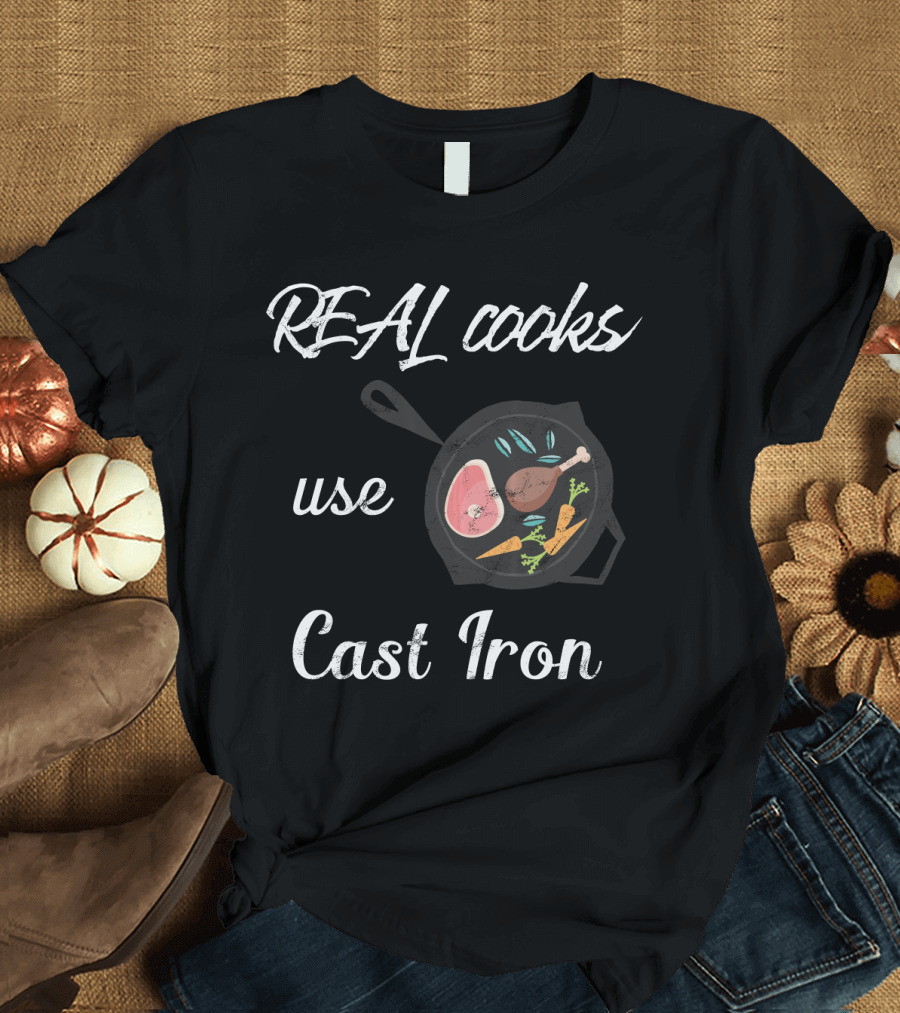 Real Cooks Use Cast Iron Skillet with Meat and Vegetables T-Shirt