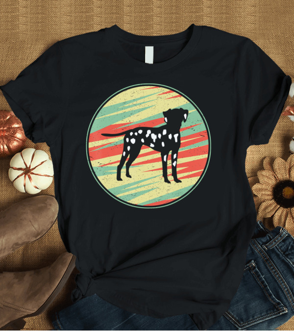 T-Shirt: Dalmatian Vintage Cute Dog Silhouette Retro Circle T-Shirt Dalmatian Vintage Cute Dog Silhouette Retro Circle T-Shirt