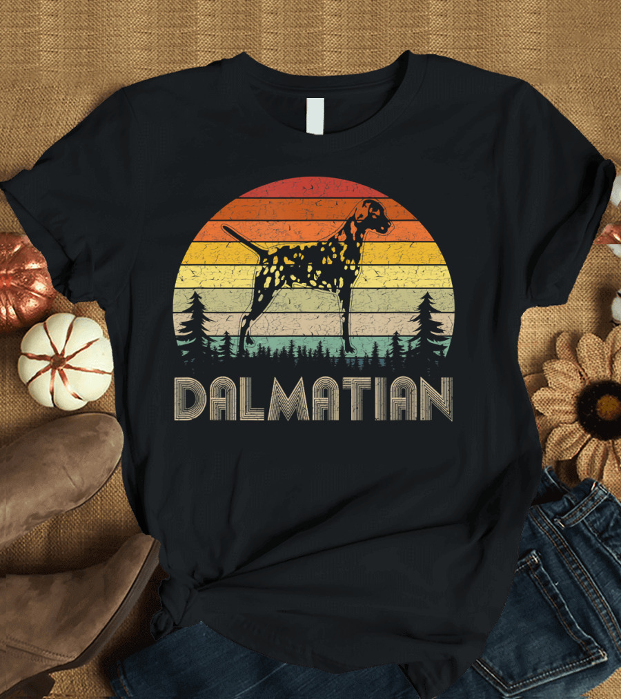Dalmatian Retro 70s Sunset Dog Vintage Forest Scene T-Shirt