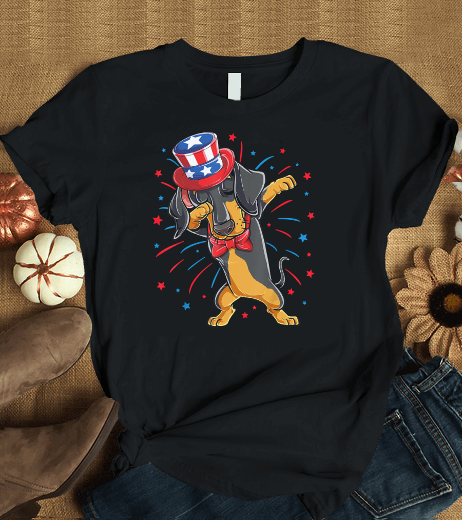 Dabbing Dachshund 4th of July USA Independence Day T-Shirt