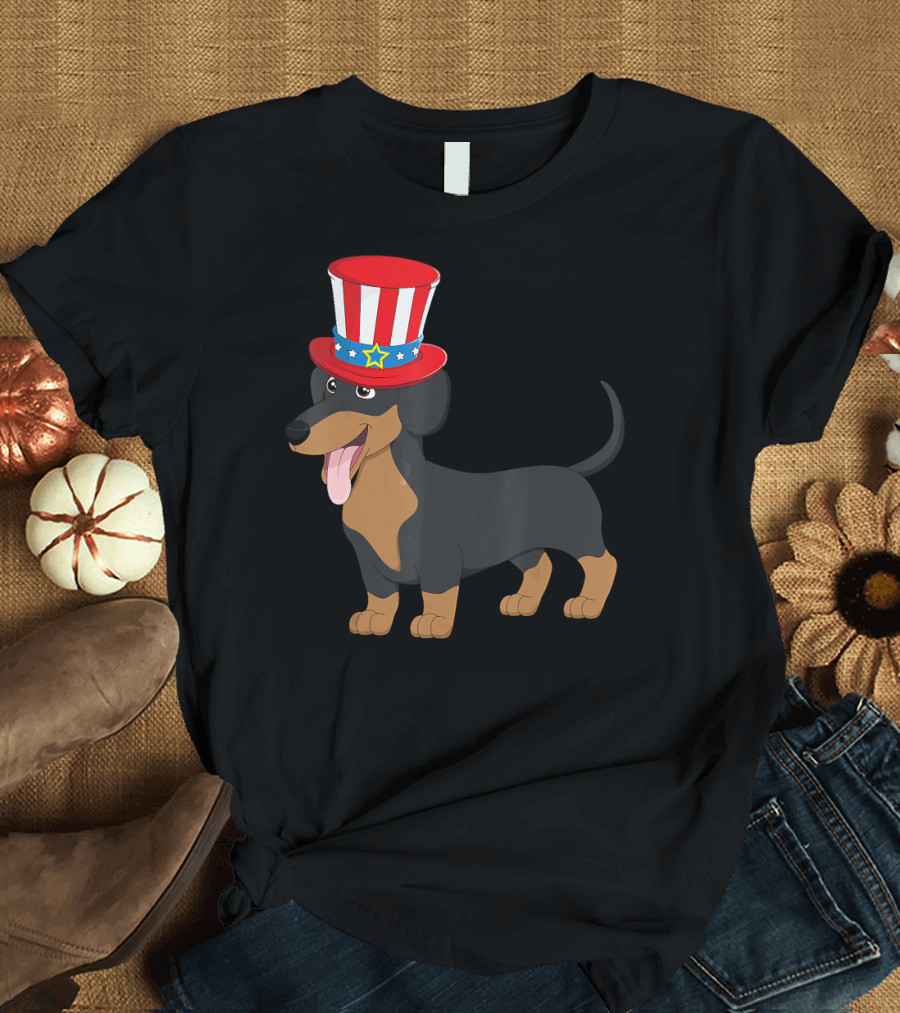 Dachshund Patriotic 4th of July Family Kids USA Hat T-Shirt