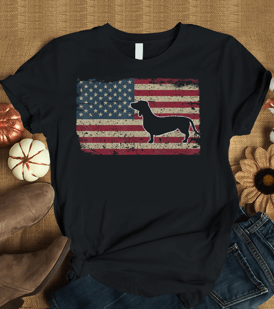 Dachshund American Flag Patriotic Weiner Dog T-Shirt