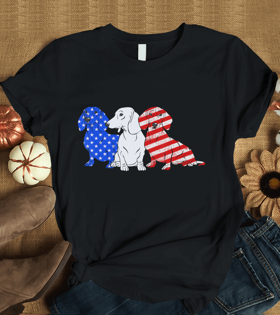 Dachshund Dog American Flag Fourth of July T-Shirt