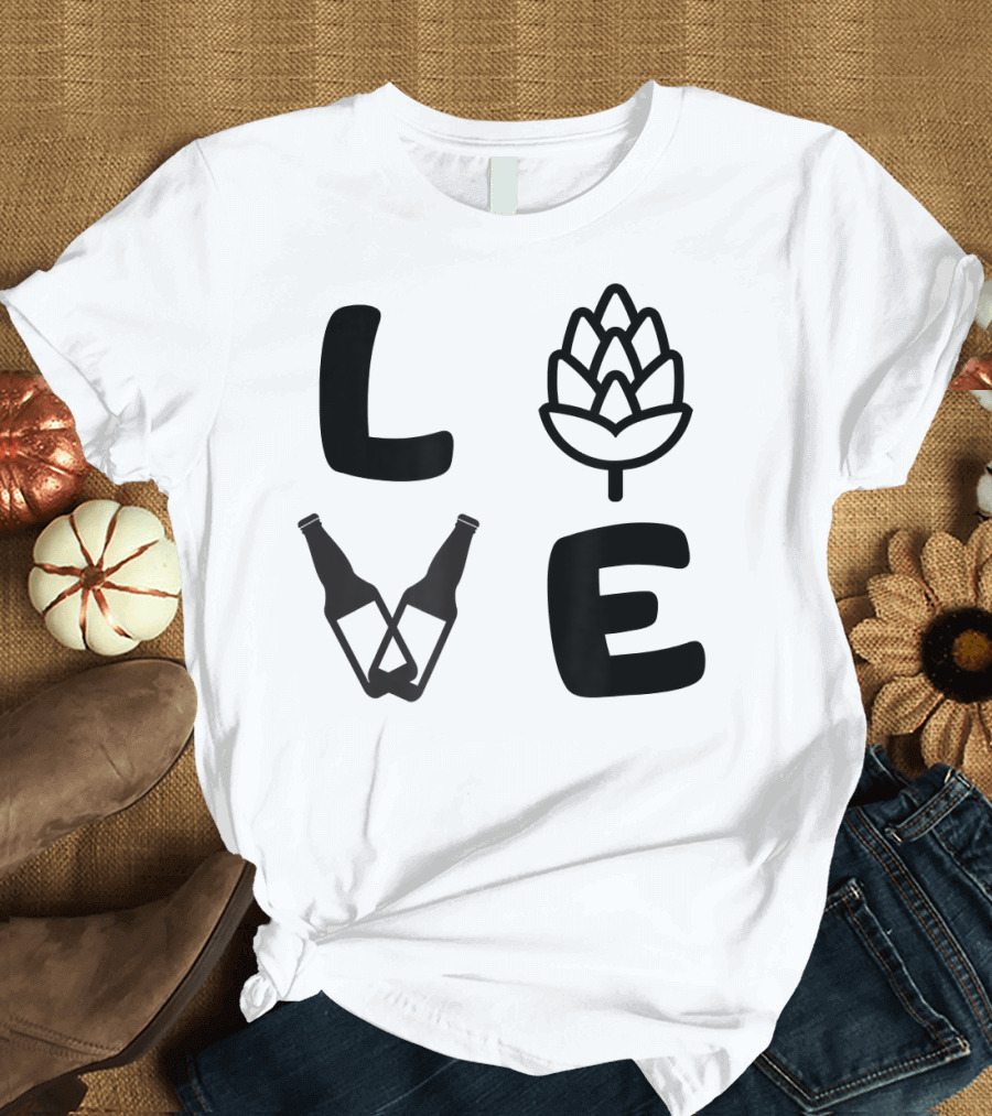 Craft Beer Love Hop Bottle Heart T-Shirt