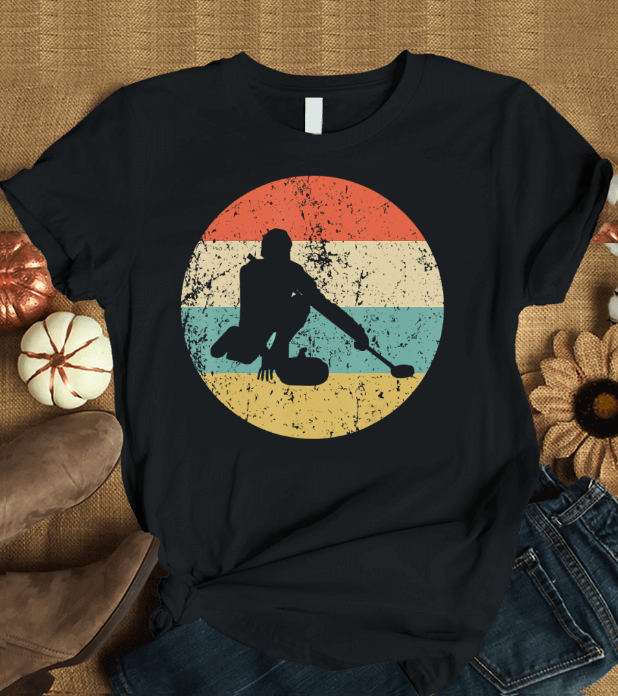 Curling Retro Curler Vintage Stripes Circle T-Shirt