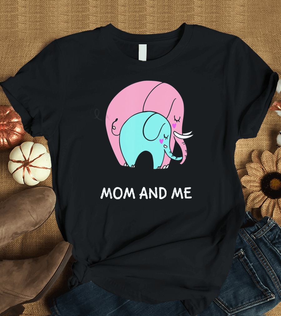 Cute Pink and Blue Elephant Mom and Me T-Shirt