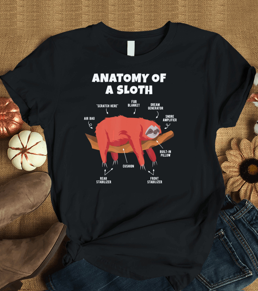 Anatomy of a Sloth Scratch Here Fur Blanket Dream Generator Snore Amplifier Air Bag Built-in Pillow Rear Stabilizer Cushion Front Stabilizer T-Shirt