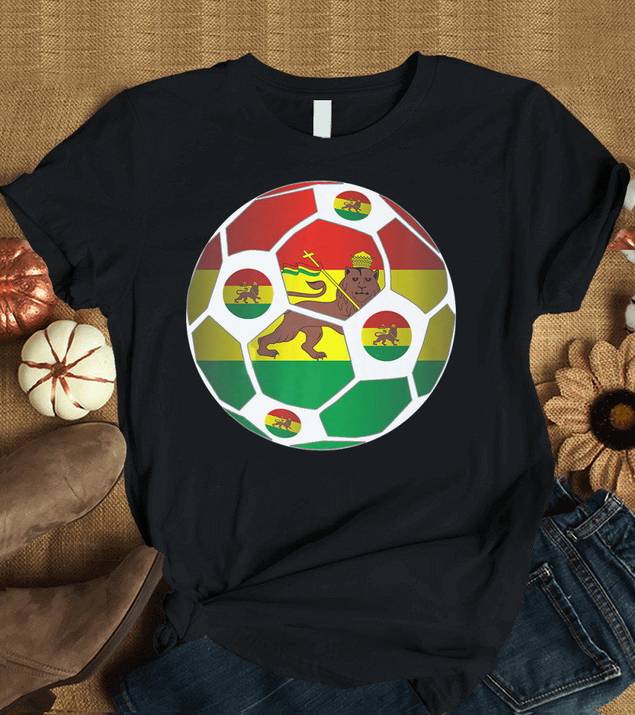 Ethiopia Soccer Ball Ethiopian Flag Lion Reggae Colors T-Shirt
