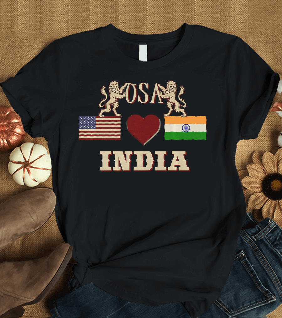 USA Love India Flag Lions T-Shirt