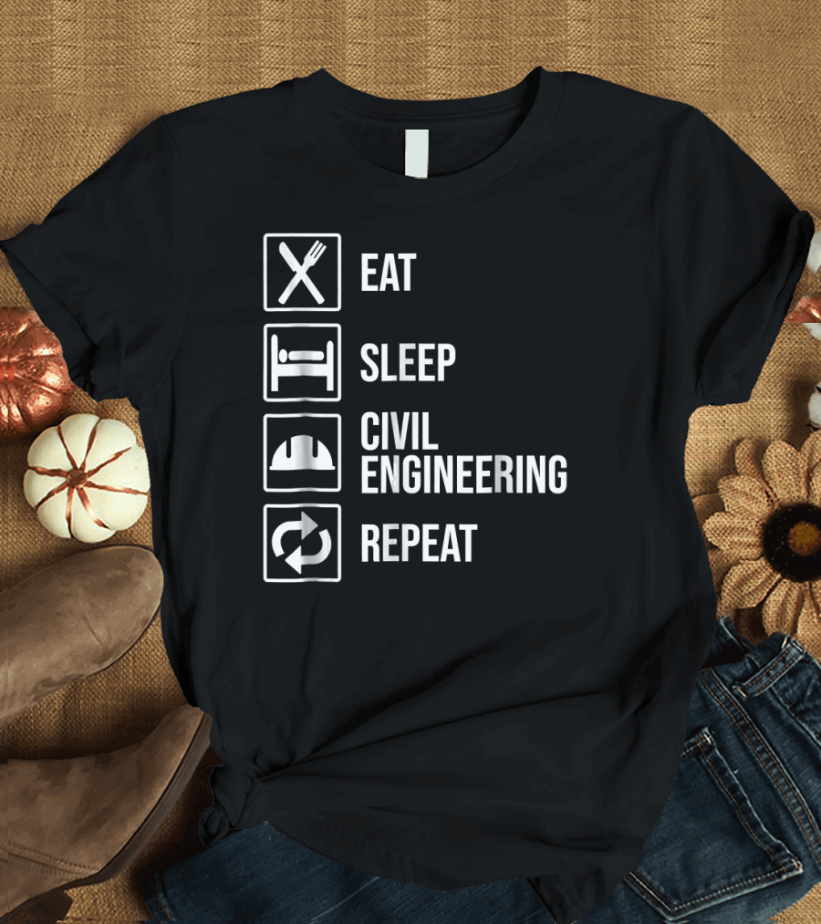 Eat Sleep Civil Engineering Repeat Icons T-Shirt