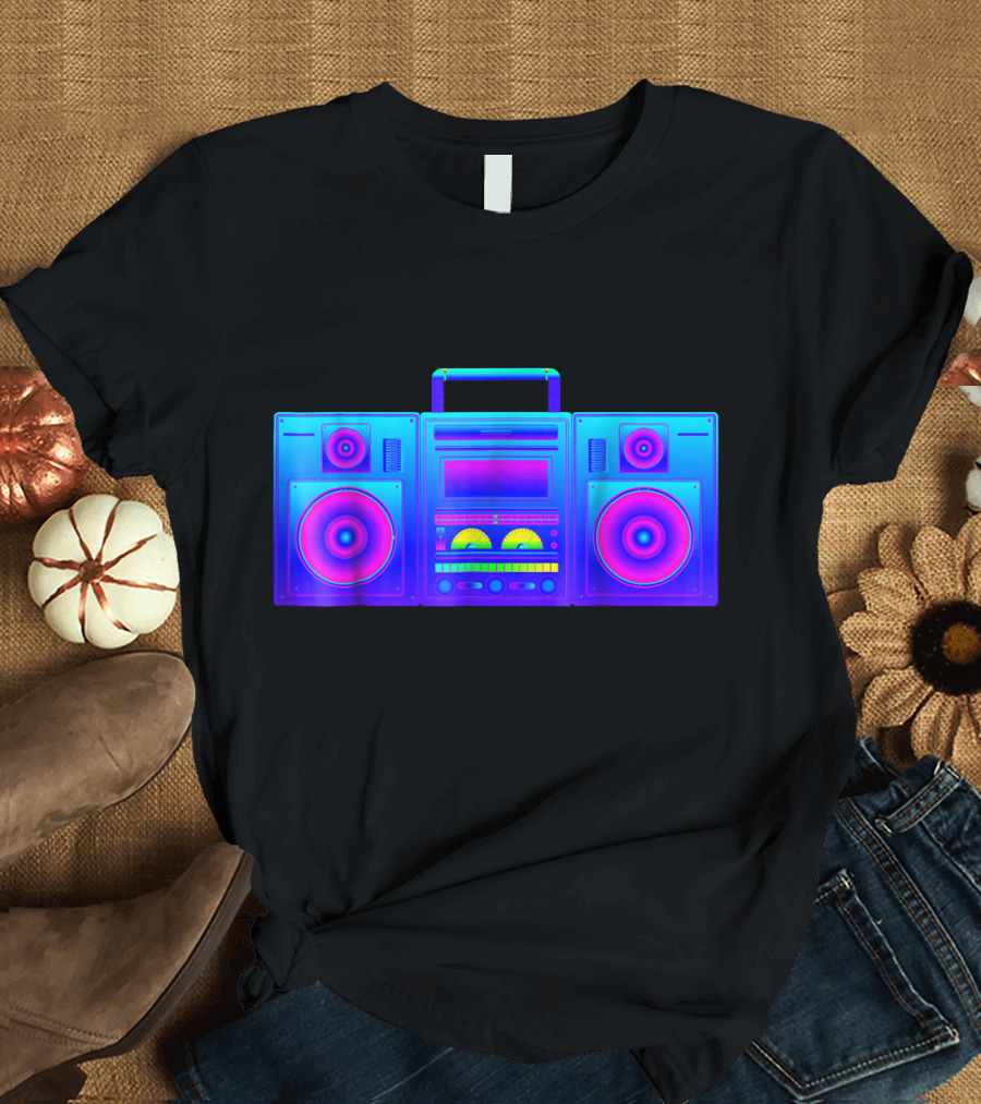 EDM Boombox Trippy Hip Hop Rave Neon Speaker Visuals T-Shirt