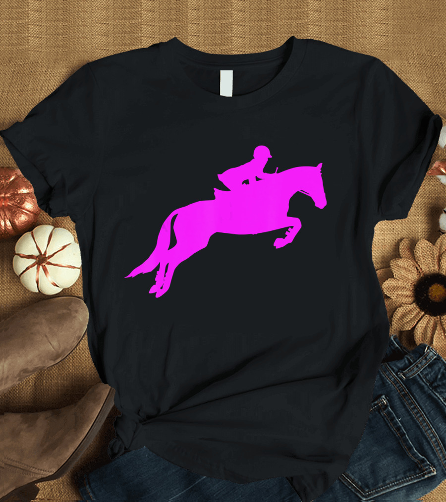 Equestrian Horse Lovers Riding Hunter Jumping Pink T-Shirt