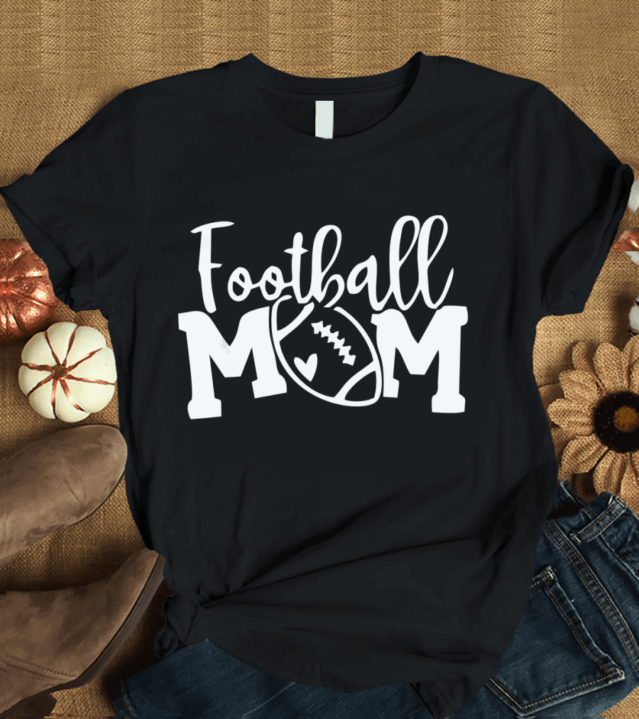 Football Mom Heart Pattern Football T-Shirt