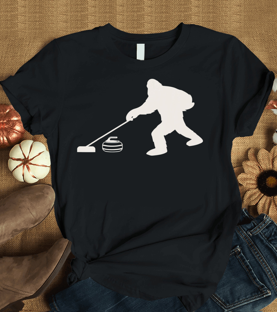 Funny Bigfoot Sasquatch Enjoys Curling Sport T-Shirt