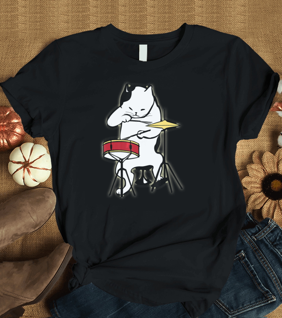Jazz Drummer Cat Playing Drums T-Shirt