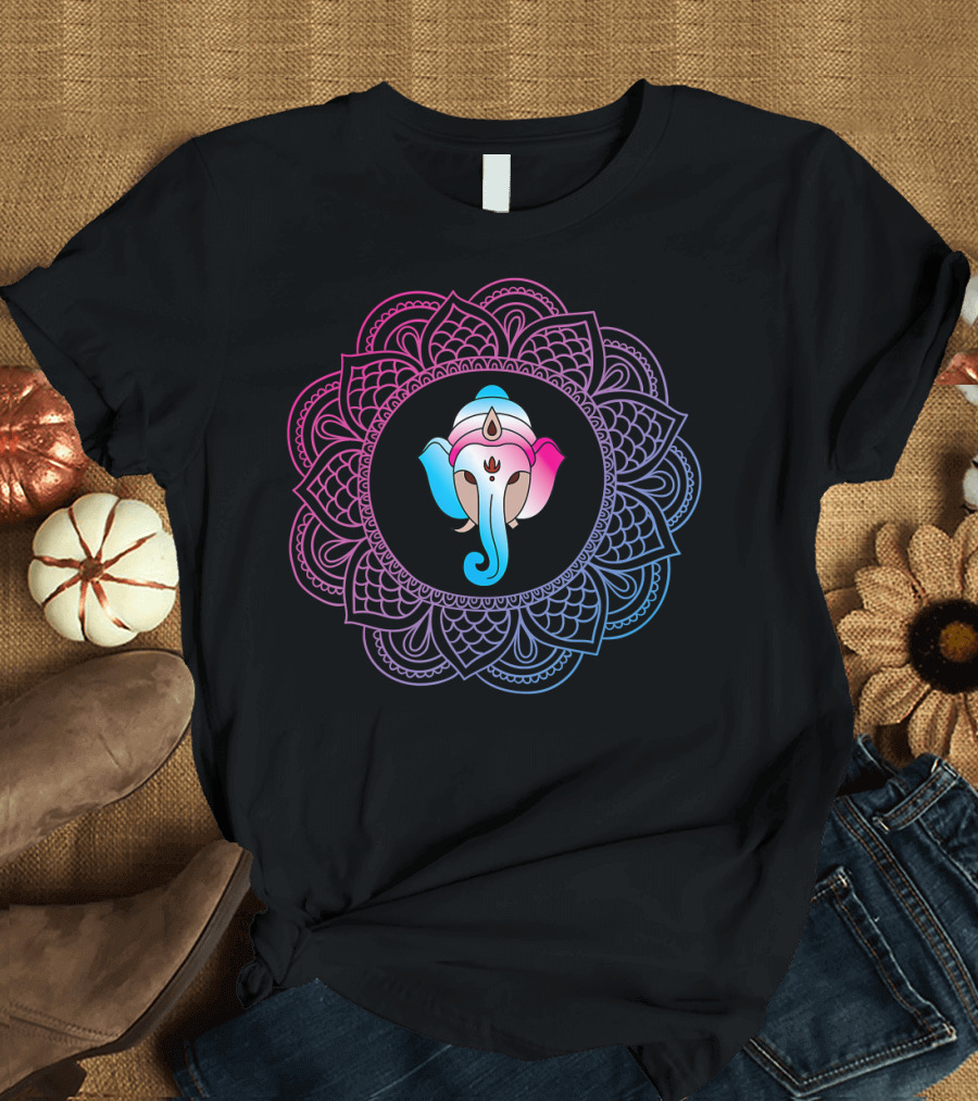 Ganesha Hindu Elephant God Face Mandala T-Shirt