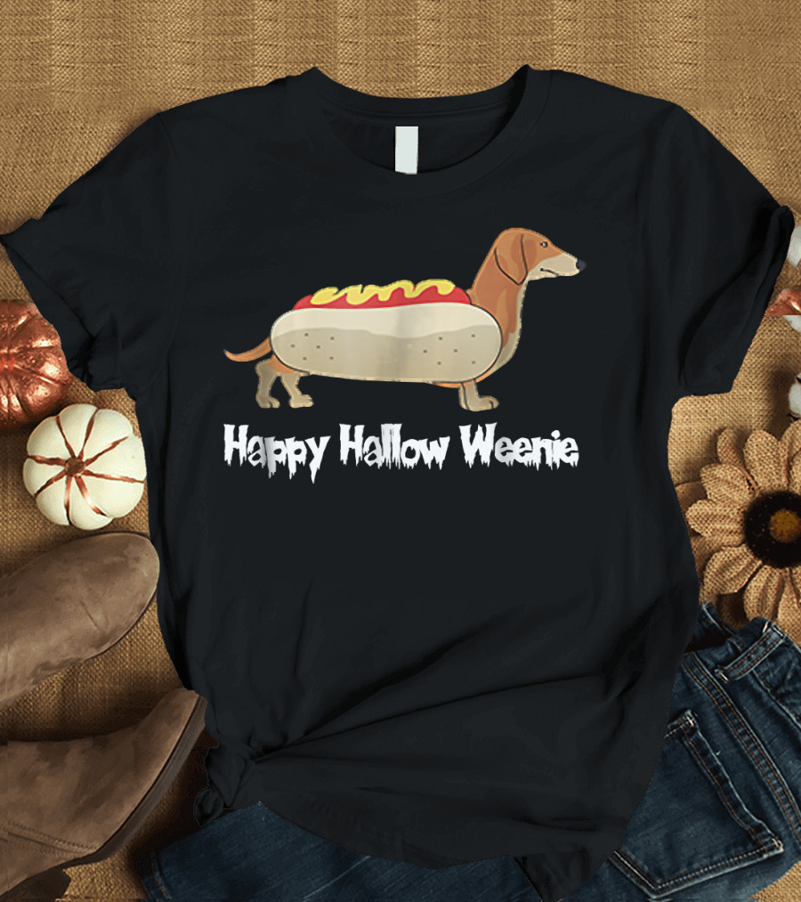 Happy Hallow Weenie Dachshund Hot Dog Costume Halloween T-Shirt