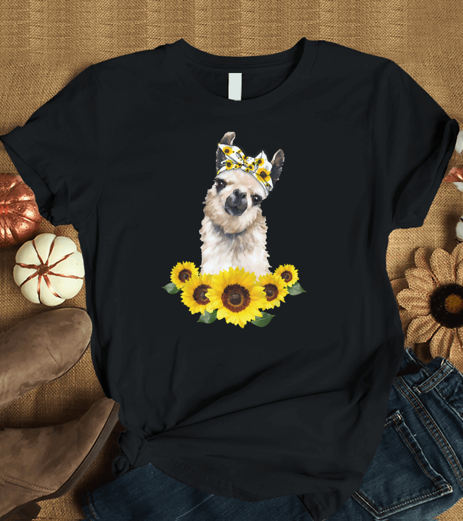 Llama Headband Sunflower Love Llamas with Sunflowers T-Shirt