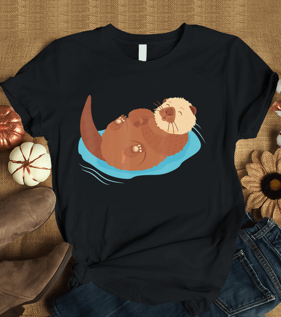 Lucky Sea Otter Floating in Water Kids Dr T-Shirt