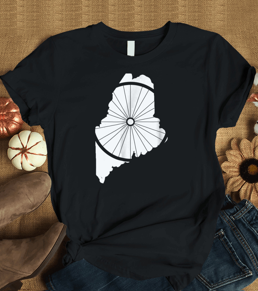 Maine Bicycle Biking ME State Wheel T-Shirt