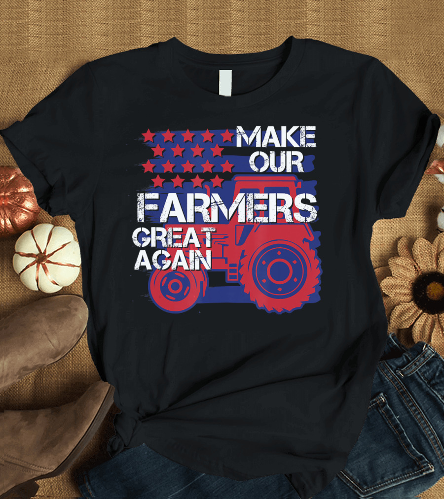 Make Our Farmers Great Again Tractor Stars Stripes Red Blue T-Shirt