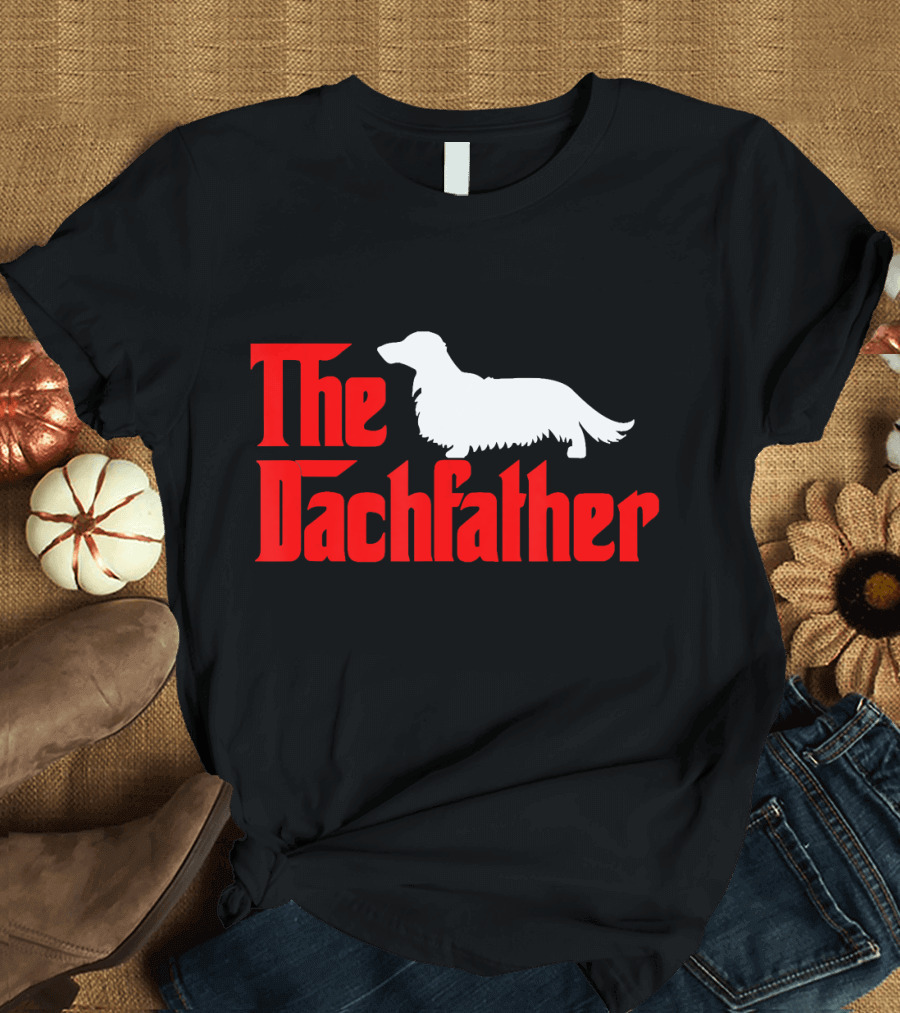 Mens The Dachfather Funny Longhair Dachshund T-Shirt