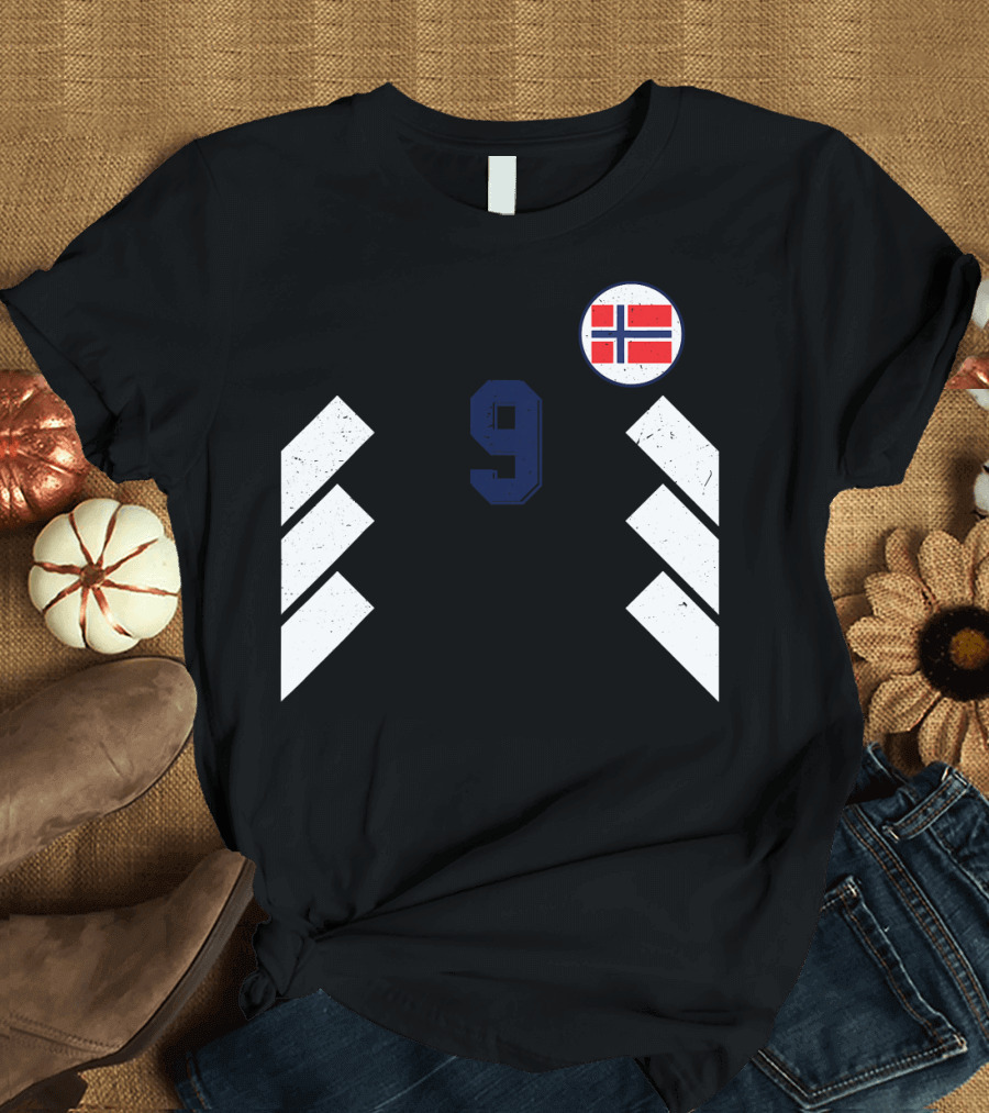 Norway Football Soccer Jersey Norge Number 9 with Flag and Chevron T-Shirt