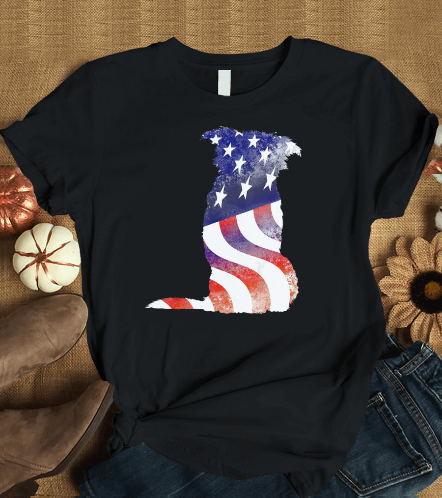 Patriotic Dog with American Flag Pattern for 4th of July Celebrations T-Shirt