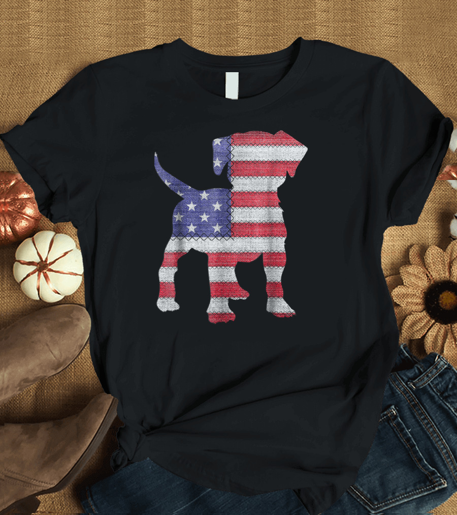 Patriotic JUG Dog Silhouette with American Flag T-Shirt