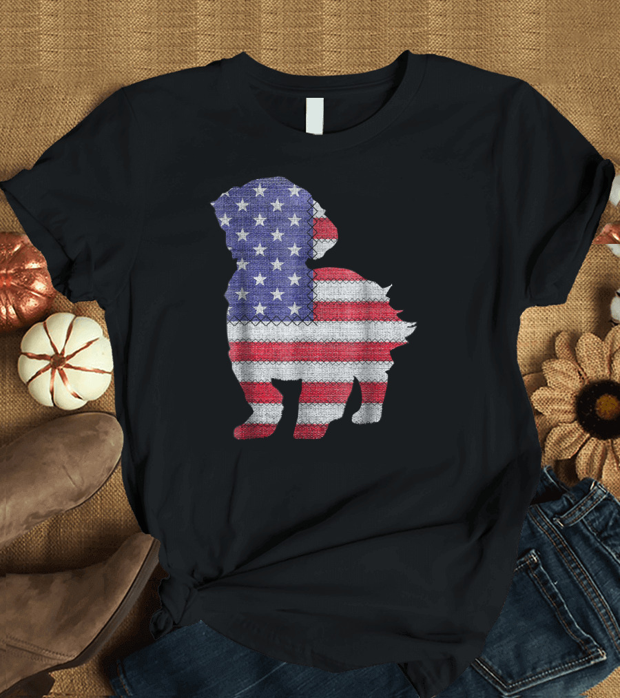 Patriotic MAL SHI Dog Silhouette with American Flag T-Shirt