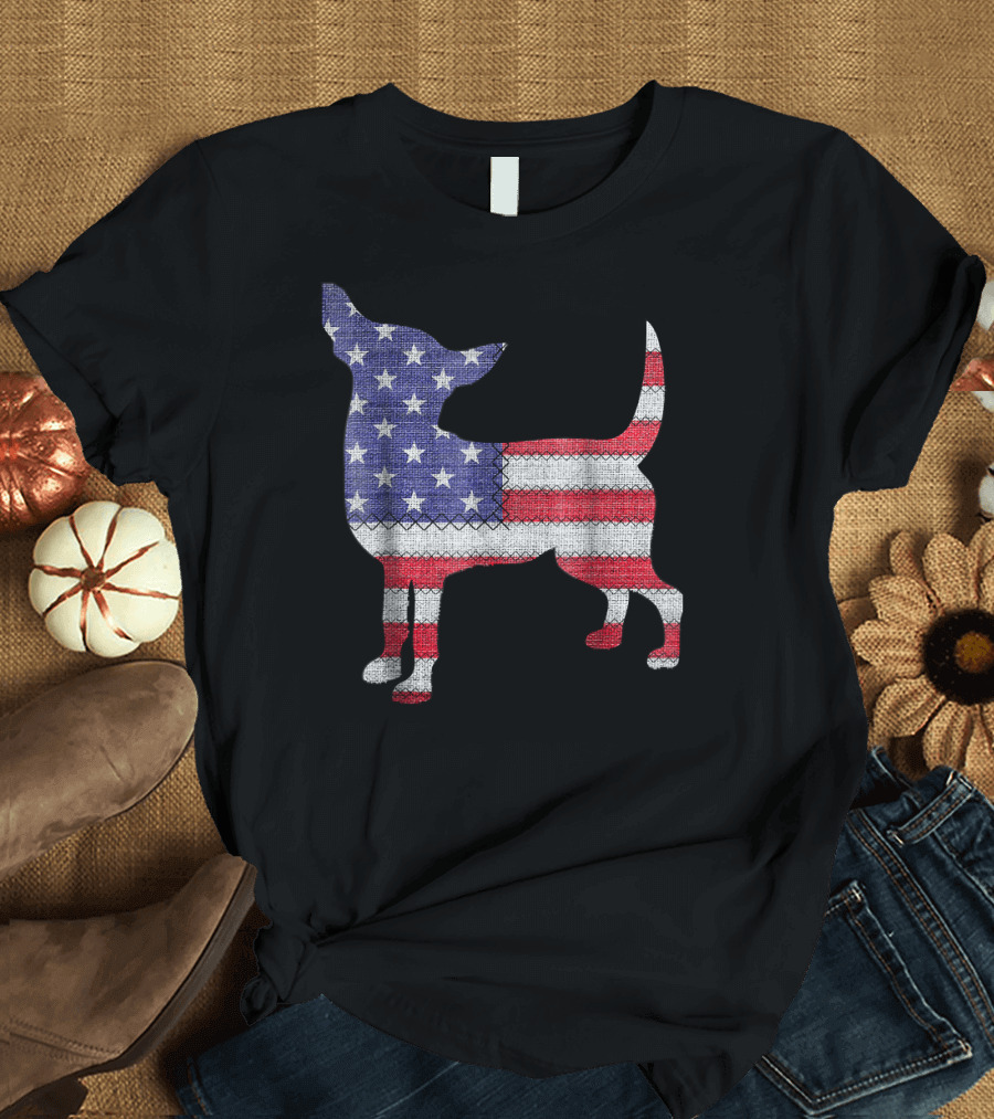 Patriotic American Flag Teacup Chihuahua Embr T-Shirt