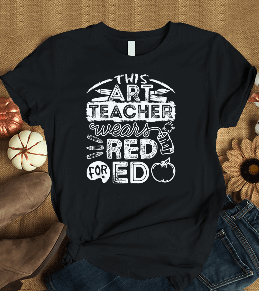 Art Teacher Defends Education in Bold Red Pep Rally T-Shirt