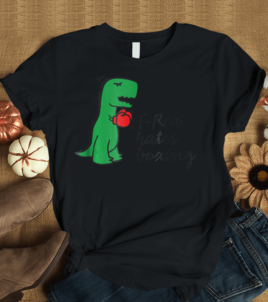T Rex Hates Boxing Dinosaur with Red Boxing Glove T-Shirt