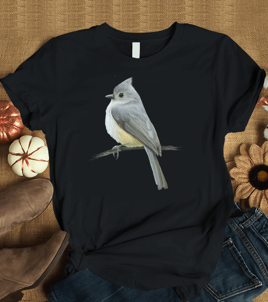 Tufted Titmouse Bird on Branch Wildlife T-Shirt