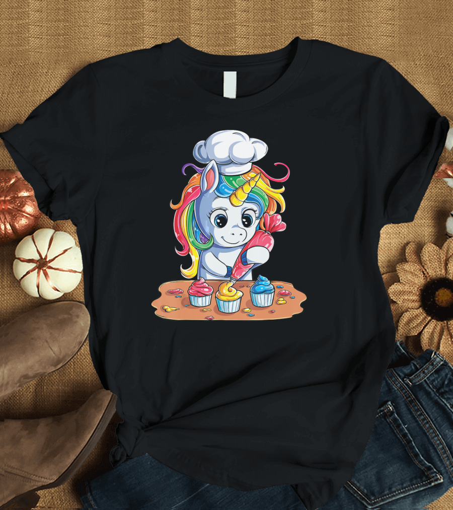 Unicorn Cupcake Girls Rainbow Baking Unicor Chef T-Shirt
