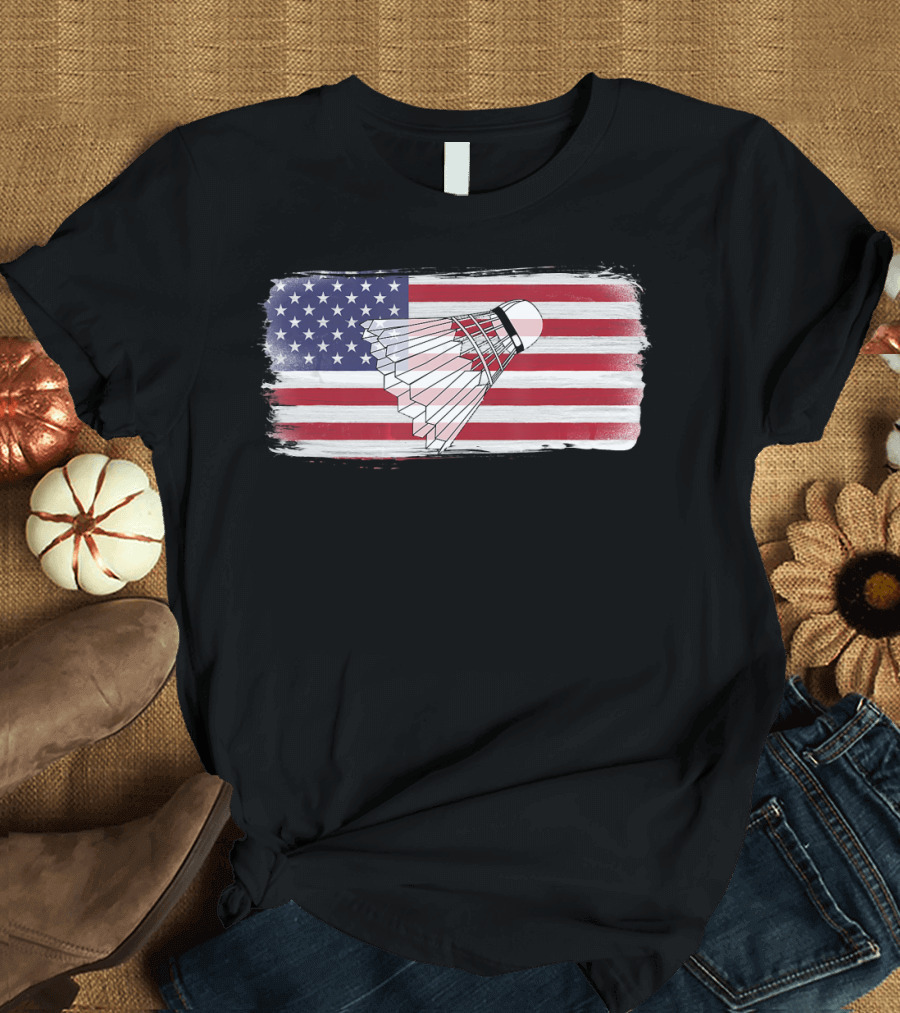 USA American Flag Badminton Shuttlecock Perfect Player T-Shirt